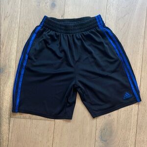 Adidas Black Shorts with Blue Stripes